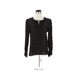 シャツ ブラウス レディース 長袖 通販 レースブラウス レース 刺繍 フォーマル 上品 大きいサイズ パフスリーブ かわいい フェミニン ドット 襟無し スキッパー きれいめ 清楚 オフィス