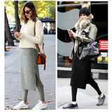 ウエストゴム スカート ひざ丈 通販 レディース 膝丈 タイトスカート 裏地起毛 裏起毛 スリット レギンス付き スパッツ レギンス レギンス付きスカート ゴム 冷え対策 防寒 秋冬