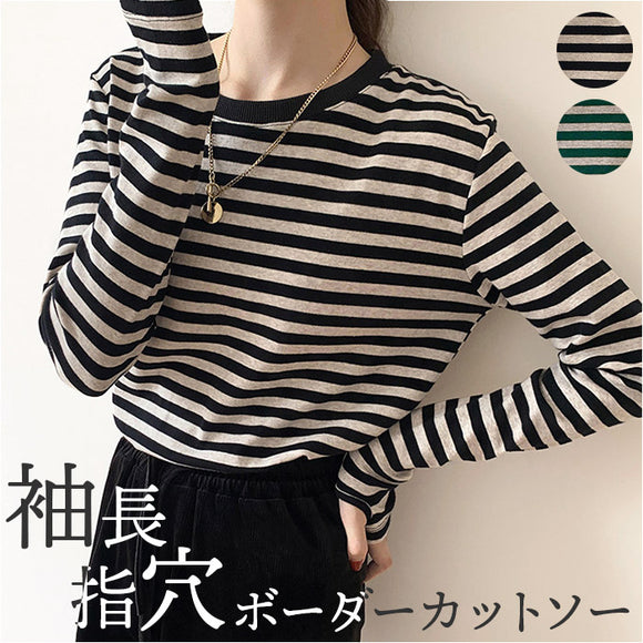 ボーダー ロンT レディース 通販 指穴 カットソー Tシャツ 長袖 ボーダーT ボーダートップス ボーダーTシャツ 春 夏 秋 冬 シンプル カジュアル おしゃれ 大人 かわいい オシャレ 可愛い