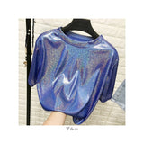 ラメTシャツ 半袖 ダンス衣装 通販 ラメtシャツ tシャツ Tシャツ レディースTシャツ レディースtシャツ 衣装 カットソー ラメ きらきら クルーネック トップス レディース ダンス