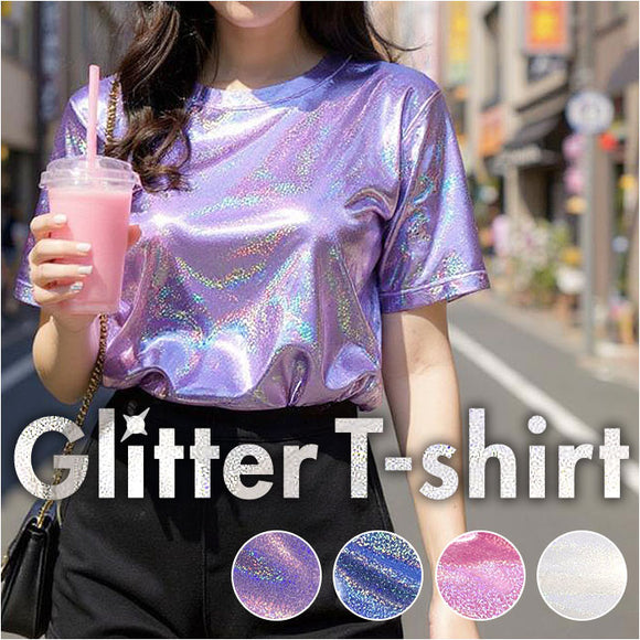 ラメTシャツ 半袖 ダンス衣装 通販 ラメtシャツ tシャツ Tシャツ レディースTシャツ レディースtシャツ 衣装 カットソー ラメ きらきら クルーネック トップス レディース ダンス