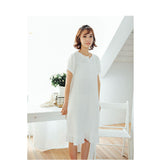 パジャマ ワンピース 可愛い 通販 ルームウェア ネグリジェ 部屋着 ナイトウェア 寝間着 寝巻き 綿 コットン ダブルガーゼ おしゃれ レディース ゆったり ロング Vネック フリル シンプル