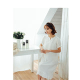 パジャマ ワンピース 可愛い 通販 ルームウェア ネグリジェ 部屋着 ナイトウェア 寝間着 寝巻き 綿 コットン ダブルガーゼ おしゃれ レディース ゆったり ロング Vネック フリル シンプル