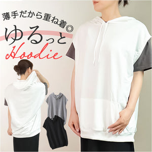 ベスト レディース ジレ ノースリーブ フード付き 通販 プルオーバー トレーナー パーカー 羽織り カットソー Tシャツ レイヤード 重ね着 そで無し 袖無し そでなし トップス 大人