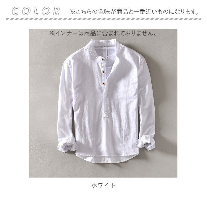 カプリシャツ 長袖 メンズ 通販 シャツ カジュアルシャツ 長袖シャツ メンズシャツ リネンシャツ コットンリネン 綿麻シャツ 清涼感 カジュアル シンプル 無地 男性 紳士 大人 トップス