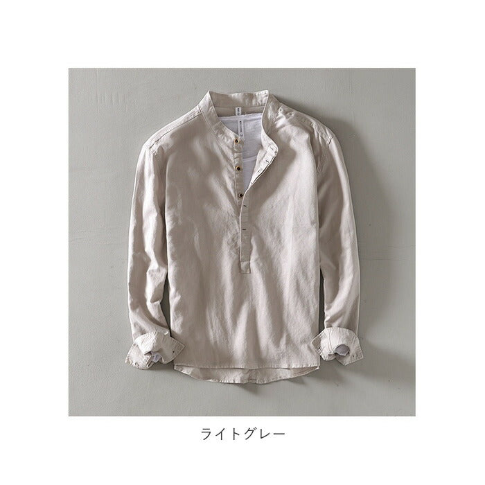 カプリシャツ 長袖 メンズ 通販 シャツ カジュアルシャツ 長袖シャツ メンズシャツ リネンシャツ コットンリネン 綿麻シャツ 清涼感 カジュアル シンプル 無地 男性 紳士 大人 トップス