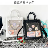 痛バッグ ショルダーバッグ 通販 痛バ トートバッグ ハンドバッグ 鞄 かばん 斜めがけ おしゃれ かわいい レディース 缶バッチ ファスナー付き スクエア 自立 クリア 2way 見せバッグ