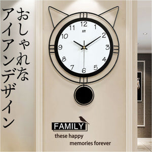 掛け時計 音がしない 通販 29×40cm 壁掛け時計 掛時計 インテリア時計 振り子時計 ネコ模様 猫模様 電池 クロック インテリアクロック アナログ オシャレ かわいい 静か 静音 連続秒針