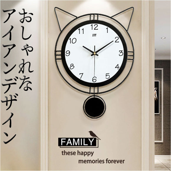 掛け時計 音がしない 通販 29×40cm 壁掛け時計 掛時計 インテリア時計 振り子時計 ネコ模様 猫模様 電池 クロック インテリアクロック アナログ オシャレ かわいい 静か 静音 連続秒針