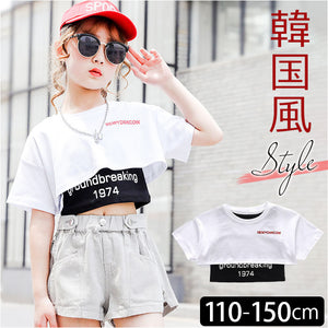 キッズ タンクトップ ダンス 通販 Tシャツ 半袖 アンサンブル ショート丈 Ｔシャツ ダンス衣装 女の子 夏服 子供服 子ども服 ガールズ ノースリーブ へそ出し チア 衣装 カットソー