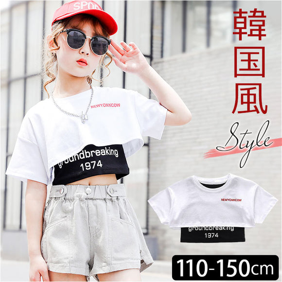 キッズ タンクトップ ダンス 通販 Tシャツ 半袖 アンサンブル ショート丈 Ｔシャツ ダンス衣装 女の子 夏服 子供服 子ども服 ガールズ ノースリーブ へそ出し チア 衣装 カットソー