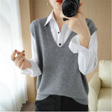 ニットベスト ノースリーブ レディース 通販 ニット ベスト 重ね着 ニットチョッキ チョッキ レイヤード レディースベスト セーター Vネック プルオーバー きれいめ 袖なし 上品 無地