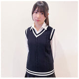 ベスト 制服 スクールベスト 通販 ニット セーター 学生服 V ネック ライン入り ストライプ 中学生 高校生 男女兼用 ガールズ ボーイズ 学生 スクール 通学 かわいい