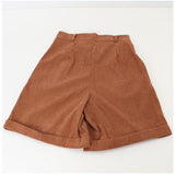 コーデュロイ ショートパンツ 通販 レディース ハーフパンツ ハイウエスト ボトムス ショーパン ベルト ワイド 短パン 膝上 パンツ ロールアップ 無地 秋 冬 美脚 aライン カジュアル