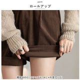 コーデュロイ ショートパンツ 通販 レディース ハーフパンツ ハイウエスト ボトムス ショーパン ベルト ワイド 短パン 膝上 パンツ ロールアップ 無地 秋 冬 美脚 aライン カジュアル