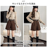 コーデュロイ ショートパンツ 通販 レディース ハーフパンツ ハイウエスト ボトムス ショーパン ベルト ワイド 短パン 膝上 パンツ ロールアップ 無地 秋 冬 美脚 aライン カジュアル
