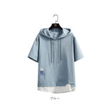 半袖パーカー メンズ 夏用 通販 パーカー 半袖 夏 フード付きTシャツ プルオーバーパーカー Tシャツ トップス 薄手 切り替え レイヤード風 通気性 速乾性 シンプル カジュアル 重ね着風