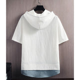 半袖パーカー メンズ 夏用 通販 パーカー 半袖 夏 フード付きTシャツ プルオーバーパーカー Tシャツ トップス 薄手 切り替え レイヤード風 通気性 速乾性 シンプル カジュアル 重ね着風