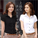 ブラウス 半袖 レディース 通販 シャツブラウス 半袖ブラウス シャツ 半袖シャツ ワイシャツ Yシャツ 制服 襟付き 衿付き チューリップ袖 パフスリーブ きれいめ カジュアル ビジネス