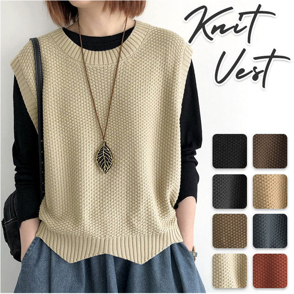 ベスト ニット 通販 ニットベスト レディース プルオーバー クールネック レイヤード 重ね着 体型カバー ノースリーブ シンプル カジュアル ナチュラル おしゃれ 着回し トップス 春 秋