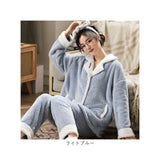 パジャマ レディース ふわふわ 上下セット 通販 ルームウェア 冬 もこもこ フランネル 前開き パンツ 長袖 長ズボン ２点セット セットアップ 厚手 暖かい 部屋着 ナイトウェア