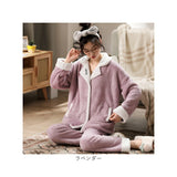 パジャマ レディース ふわふわ 上下セット 通販 ルームウェア 冬 もこもこ フランネル 前開き パンツ 長袖 長ズボン ２点セット セットアップ 厚手 暖かい 部屋着 ナイトウェア