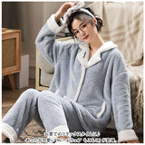 パジャマ レディース ふわふわ 上下セット 通販 ルームウェア 冬 もこもこ フランネル 前開き パンツ 長袖 長ズボン ２点セット セットアップ 厚手 暖かい 部屋着 ナイトウェア