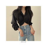 シャツブラウス 長袖 ショート丈 レディース 通販 シャツ ブラウス レディースシャツ レディースブラウス クロップド丈 襟付きシャツ セクシー カジュアルシャツ カジュアル 無地