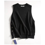 ニットベスト レディース 通販 サイドボタン ニット ベスト セーター 両サイド ボタン付き ゆったり かわいい 春 夏 秋 おしゃれ 体型カバー 通勤 通学