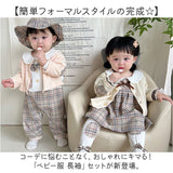 ベビー服 上下セット 通販 フォーマル 長袖 赤ちゃん ベビー 子ども服 ロンパース キッズ 子供 女の子 男の子 ワンピース 帽子付き 姉妹 兄弟 出産祝い チェック柄 オシャレ おしゃれ