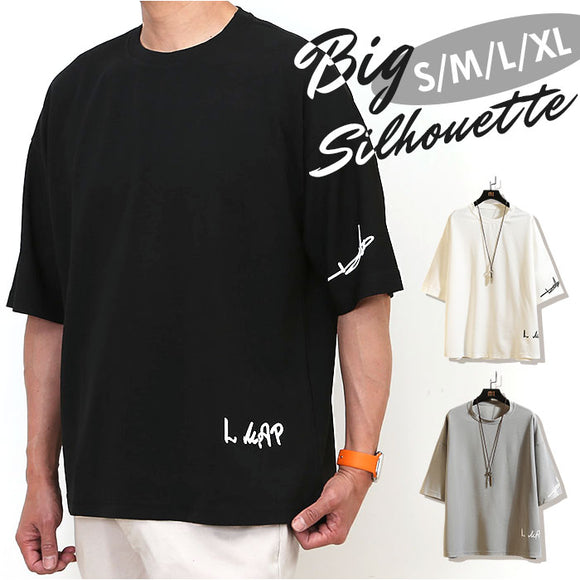 Tシャツ メンズ 5分袖 通販 ビッグtシャツ 半袖 おしゃれ 五分袖 オーバーシルエット ビッグシルエット ロゴ カットソー ロゴT シンプル カジュアル オシャレ ゆったり 春 夏 薄手