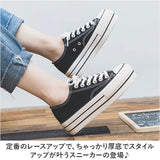 厚底 スニーカー レディース 通販 厚底スニーカー 紐靴 ひも靴 キャンパスシューズ カジュアルシューズ フラットシューズ キャンバススニーカー 履きやすい ローカット 歩きやすい