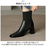 ブーツ レディース ショート 通販 ソックスブーツ 靴 くつ クツ ヒール チャンキーヒール シューズ 6.5cm 歩きやすい スクエアトゥ ストレッチ 伸縮性 PU レザー 通勤 通学 秋 冬 上品