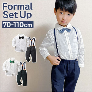 ベビー フォーマル 男の子 長袖 通販 ベビー服 赤ちゃん キッズ セット 上下セット シャツ 蝶ネクタイ リボン パンツ ズボン サスペンダー ズボン吊り パンツセット 子供服 入学式 卒園式