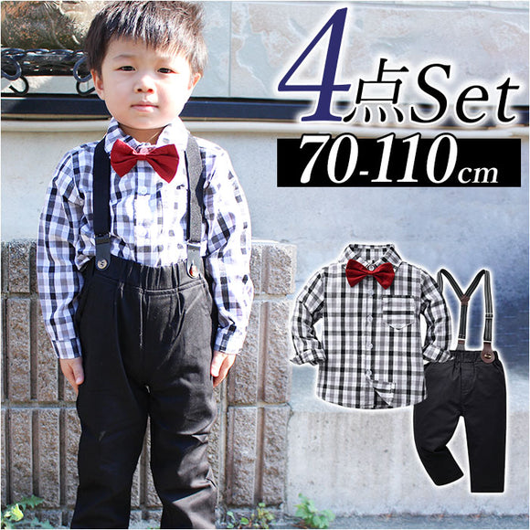 ベビー フォーマル 男の子 長袖 通販 ベビー服 赤ちゃん キッズ セット 上下セット シャツ 蝶ネクタイ リボン パンツ ズボン サスペンダー ズボン吊り パンツセット 子供服 入学式 卒園式