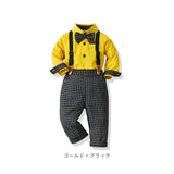 ベビー フォーマル 男の子 長袖 通販 ベビー服 赤ちゃん キッズ セット 上下セット シャツ 蝶ネクタイ リボン パンツ ズボン サスペンダー ズボン吊り パンツセット 黄色シャツ