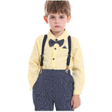 ベビー フォーマル 男の子 長袖 通販 ベビー服 赤ちゃん キッズ セット 上下セット シャツ 蝶ネクタイ リボン パンツ ズボン サスペンダー ズボン吊り パンツセット 黄色シャツ