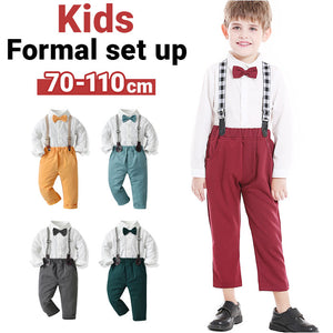 ベビー フォーマル 男の子 長袖 通販 ベビー服 赤ちゃん キッズ セット 上下セット シャツ 蝶ネクタイ リボン パンツ ズボン サスペンダー ズボン吊り パンツセット 子供服 入学式 卒園式