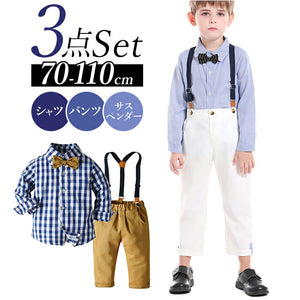 ベビー フォーマル 男の子 長袖 通販 ベビー服 赤ちゃん キッズ セット 上下セット パンツ ズボン シャツ 蝶ネクタイ リボン サスペンダー ズボン吊り パンツセット 子供服 結婚式 発表会