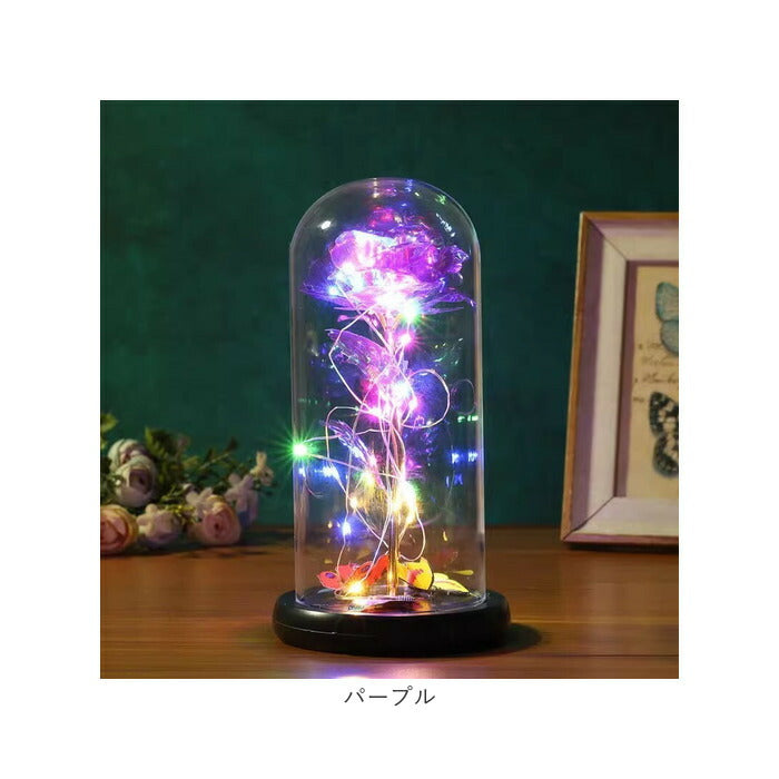 ガラスドーム ライト 通販 フラワーライト 卓上ライト LED ガラス ドームライト LEDライト フラワー 花 バラ 蝶 オブジェ 置物 ガラスアート 作り物の花 一輪 室内 リビング