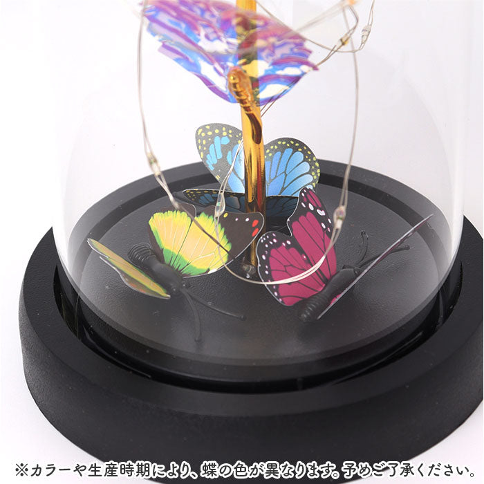 ガラスドーム ライト 通販 フラワーライト 卓上ライト LED ガラス ドームライト LEDライト フラワー 花 バラ 蝶 オブジェ 置物 ガラスアート 作り物の花 一輪 室内 リビング