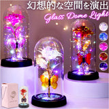 ガラスドーム ライト 通販 ガラス ドームライト 卓上ライト LED フラワーライト 飾り 置物 フラワー 花 バラ 蝶 おしゃれ かわいい 電池式 造花 癒し 贈り物 オブジェ LEDライト 母の日