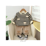セットアップ Tシャツ 男の子 通販 長袖シャツ 長袖 シャツ パンツ 長ズボン ズボン トレーナー 子供服 ラウンドネック ストライプ かわいい カジュアル 子供 こども 子ども キッズ 春 秋