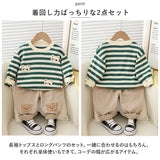 セットアップ Tシャツ 男の子 通販 長袖シャツ 長袖 シャツ パンツ 長ズボン ズボン トレーナー 子供服 ラウンドネック ストライプ かわいい カジュアル 子供 こども 子ども キッズ 春 秋