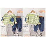 セットアップ Tシャツ 男の子 通販 長袖シャツ 長袖 シャツ パンツ 長ズボン ズボン トレーナー 子供服 かわいい ポケット ストライプ カジュアル 子供用 子供 こども 子ども キッズ 春