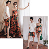 ペア水着 カップル 通販 ペアルック カップル水着 海水パンツ レディース メンズ 花柄 オシャレ かわいい メンズ水着 トップス パンツ ロングスカート パッド付 ビーチパンツ