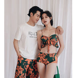 ペア水着 カップル 通販 ペアルック カップル水着 海水パンツ レディース メンズ 花柄 オシャレ かわいい メンズ水着 トップス パンツ ロングスカート パッド付 ビーチパンツ