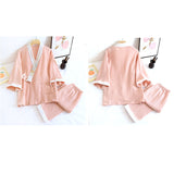 パジャマ レディース ガーゼ 夏用 通販 ナイトウェア ルームウェア 部屋着 七分袖 7分袖 綿 コットン 甚平 Vネック 入院 長ズボン ゆったり 前開き かわいい おしゃれ 春 夏 秋 寝巻き