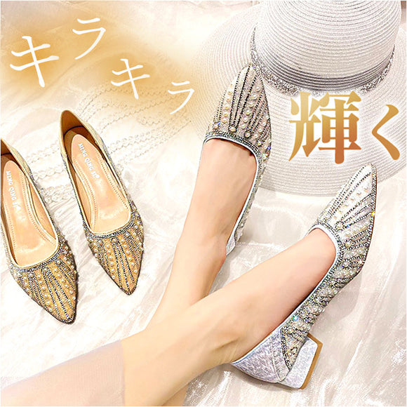 ビジュー パンプス 通販 靴 シューズ レディース ローヒールパンプス ポインテッドパンプス おしゃれ お洒落 ヒール3cm ゴム底 レディースシューズ 歩きやすい かわいい 通勤 オフィス