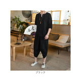 メンズ セットアップ 夏用 通販 半袖シャツ 半袖 五分丈 Tシャツ トップス サルエルパンツ 七分丈 パンツ ズボン 春夏 涼しい 上下セット 綿麻 リネン ゆったり 無地 カジュアル シンプル